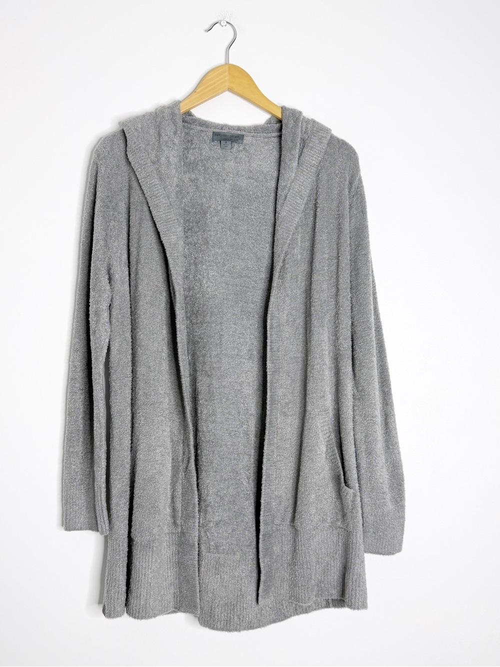 Barefoot Dreams CozyChic Lite Hooded Cardigan Size Medium Gray Long Duster